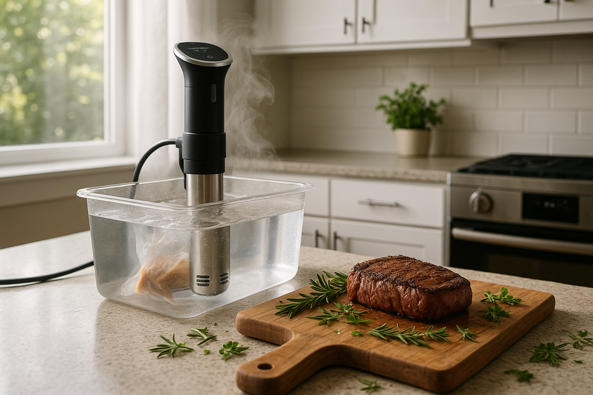 Sous vide cooking setup with immersion circulator