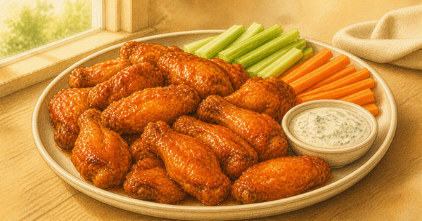 Classic Buffalo Chicken Wings plated and ready to serve