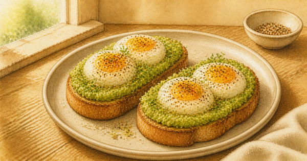 63°C Eggs on Avocado Toast plated and ready to serve