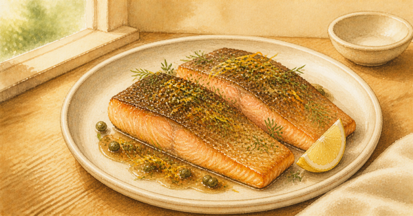 Citrus-Herb Salmon with Brown Butter plated and ready to serve
