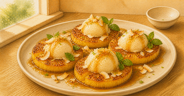 Rum-Vanilla Caramelized Pineapple Sundae plated and ready to serve