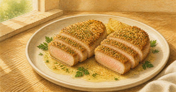 Herb-Crusted Pork Chops with Garlic Butter plated and ready to serve