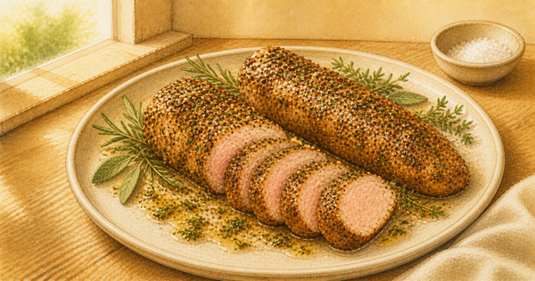 Classic Herb-Crusted Pork Tenderloin plated and ready to serve