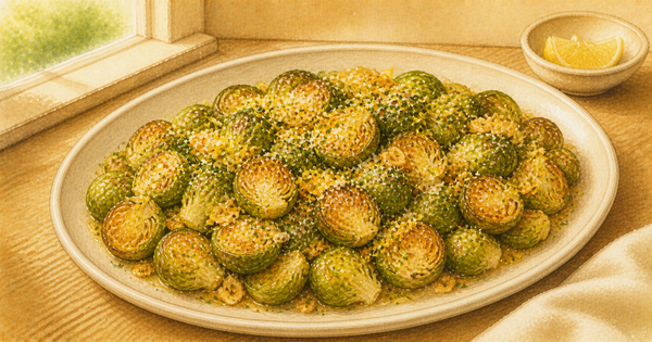 Lemon Butter Brussels Sprouts plated and ready to serve