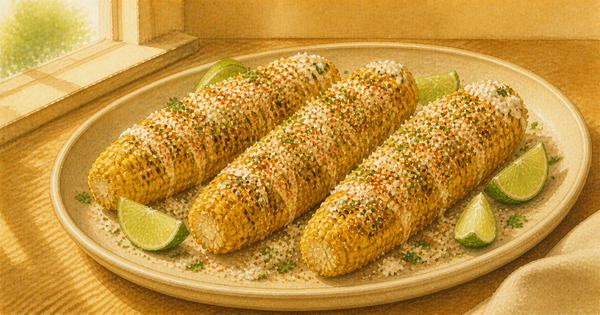 Mexican Elote-Style Corn plated and ready to serve