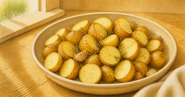Garlic Herb Potatoes plated and ready to serve