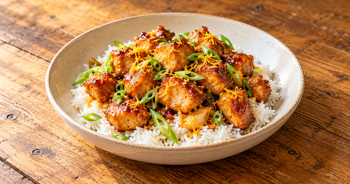 Crispy Orange Chicken with Fresh Zest plated and ready to serve