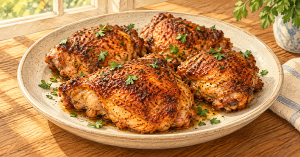 Smoky Paprika Chicken Thighs plated and ready to serve