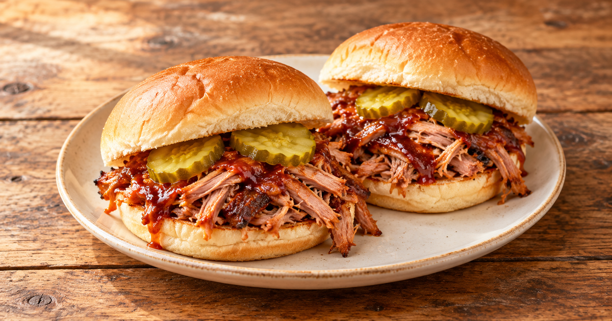 Smoky Pulled-Pork Sandwiches plated and ready to serve