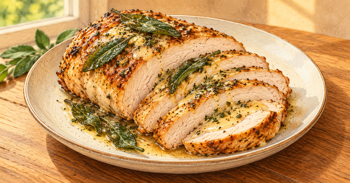Sage-Butter Turkey Breast plated and ready to serve