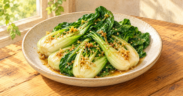 Ginger-Sesame Bok Choy plated and ready to serve