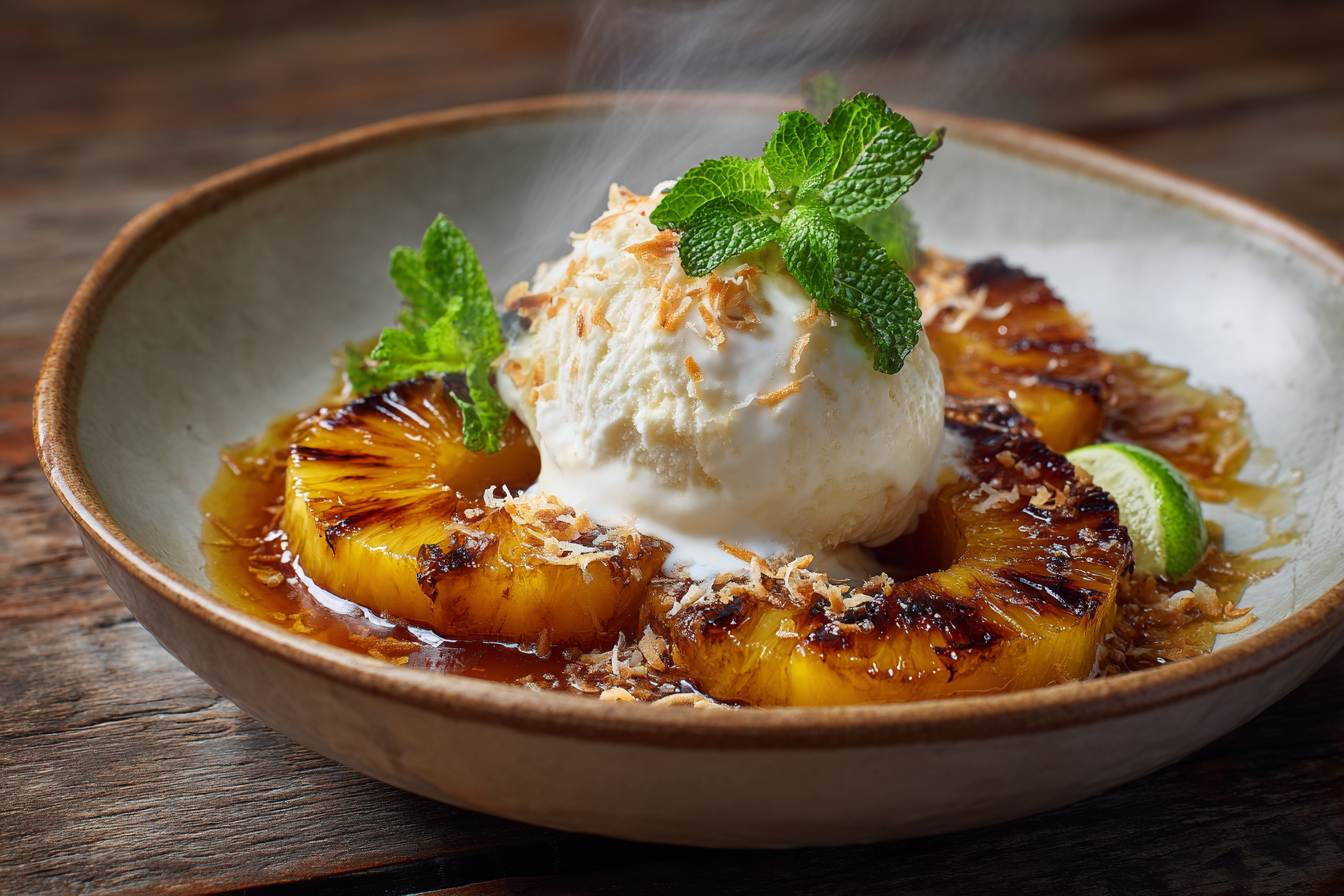 Rum-Vanilla Caramelized Pineapple Sundae