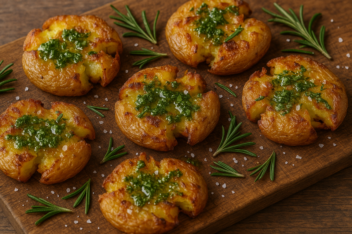 Crispy Smashed Potatoes with Garlic Herb Oil