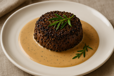Peppercorn-Crusted Filet with Cognac Cream