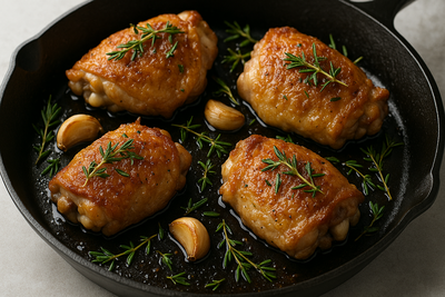 Crispy-Skin Chicken Thighs with Garlic and Fresh Herbs