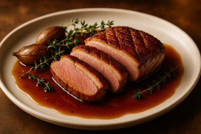 Maple Bourbon Duck Breast with Crispy Skin