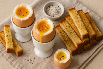 Soft-Boiled Eggs with Buttered Soldiers and Truffle Salt