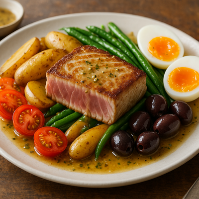 Niçoise-Style Tuna with Warm Salad and Dijon Vinaigrette