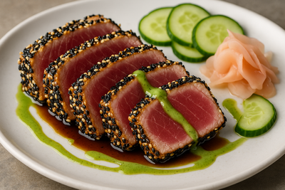 Sesame-Crusted Ahi Tuna with Wasabi-Ginger Sauce