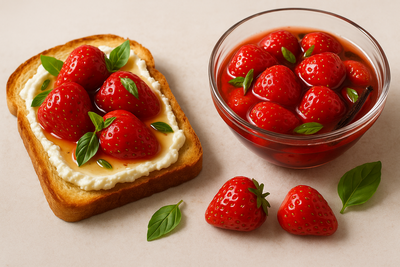 Strawberry-Vanilla Bean Topping with Basil