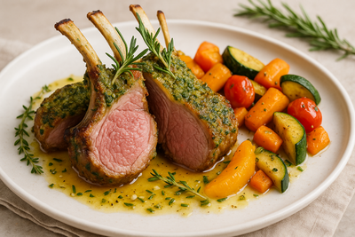Mediterranean Herb-Crusted Lamb Chops with Lemon-Garlic Oil