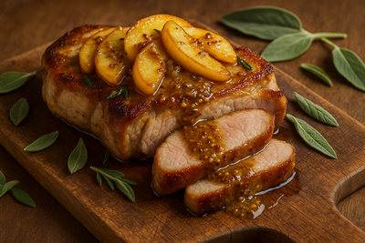 Apple Mustard Pork Chops with Cider Reduction